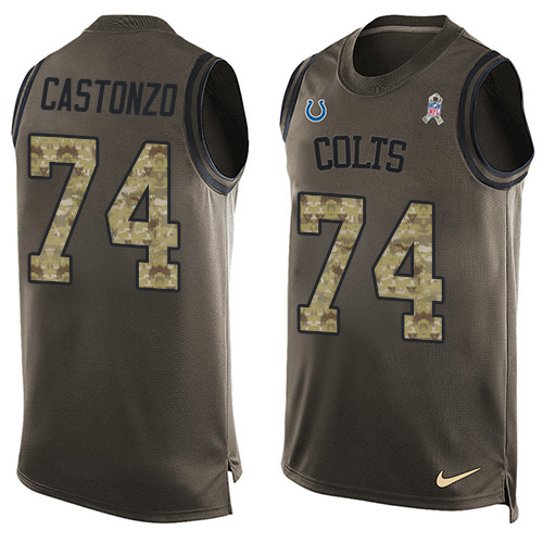 Men's Limited Anthony Castonzo Nike Jersey Green - #74 Salute to Service Tank Top NFL Indianapolis Colts